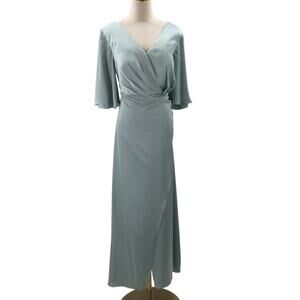 AW BRIDAL 16 2X plus mist blue faux wrap formal bridesmaid midi dress NEW 0B12